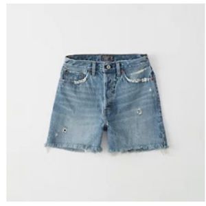 A&F - high rise mid length denim shorts.